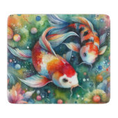 Kleurrijke Koi Fish Whimsical Waterverf Sinaasappe Snijplank (Voorkant)