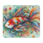 Kleurrijke Koi Fish Whimsical Waterverf Sinaasappe Snijplank (Voorkant)