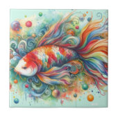 Kleurrijke Koi Fish Whimsical Waterverf Sinaasappe Tegeltje (Voorkant)