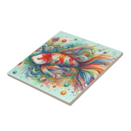 Kleurrijke Koi Fish Whimsical Waterverf Sinaasappe Tegeltje