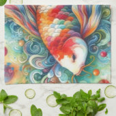 Kleurrijke Koi Fish Whimsical Waterverf Sinaasappe Theedoek (Gevouwen)