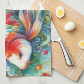 Kleurrijke Koi Fish Whimsical Waterverf Sinaasappe Theedoek (Quarter Fold)