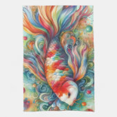 Kleurrijke Koi Fish Whimsical Waterverf Sinaasappe Theedoek (Verticaal)