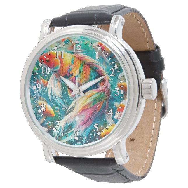 Kleurrijke Koi Vis Horloge (Gekanteld)