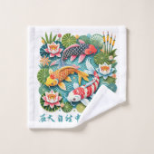 Kleurrijke Koi Zwemmen in Lotus Gevulde Vijver Bad Handdoek (Wasdoekje)