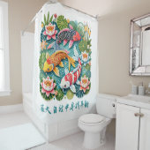 Kleurrijke Koi Zwemmen in Lotus Gevulde Vijver Douchegordijn (In situ)