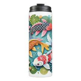 Kleurrijke Koi Zwemmen in Lotus Gevulde Vijver Thermosbeker