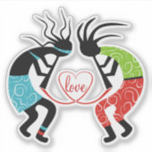 Kleurrijke Kokopelli liefde hart Sticker (Voorkant)