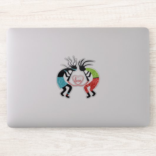 Kleurrijke Kokopelli liefde hart Sticker (Computer)