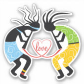 Kleurrijke Kokopelli rood liefdeshart Sticker (Voorkant)