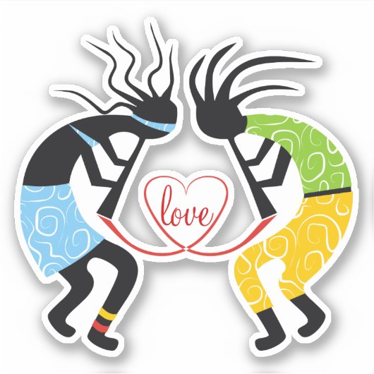 Kleurrijke Kokopelli rood liefdeshart Sticker (Voorkant)