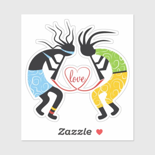 Kleurrijke Kokopelli rood liefdeshart Sticker (Vel)