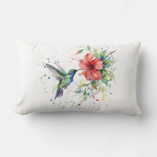 Kleurrijke Kolibrie Aquarel Bloemrijke Natuur Kuns Kussen