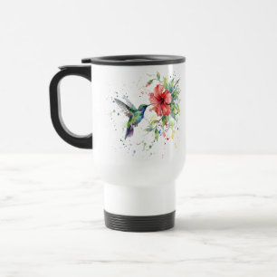 Kleurrijke Kolibrie Aquarel Bloemrijke Natuur Kuns Reisbeker