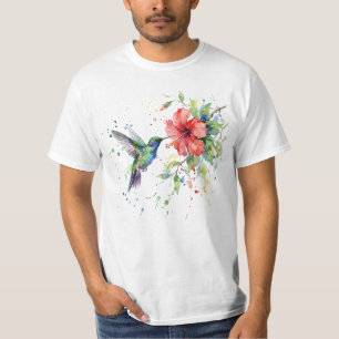 Kleurrijke Kolibrie Aquarel Bloemrijke Natuur Kuns T-shirt