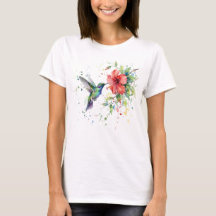 Kleurrijke Kolibrie Aquarel Bloemrijke Natuur Kuns T-shirt