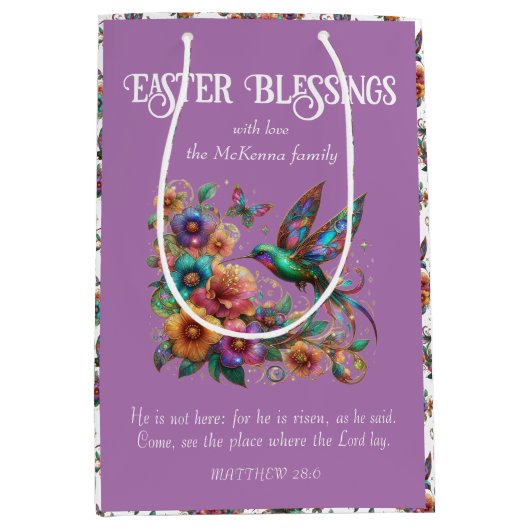 Kleurrijke kolibrie bloemen Paarse Christelijk Medium Cadeauzakje (Voorkant)