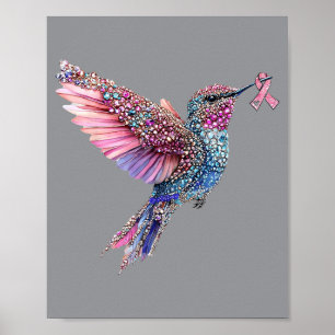 Kleurrijke Kolibrie -Edelsteen- Met Roze Lint Poster