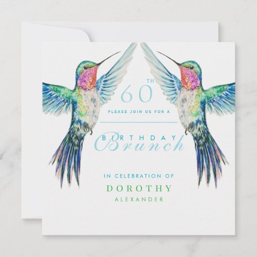 Kleurrijke kolibrie ELKE Verjaardag Brunch Kaart (Voorkant)