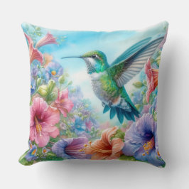 Kleurrijke kolibrie en bloemen kussen