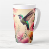 Kleurrijke kolibrie en bloemen ontwerp latte mok (Rechterhoek)