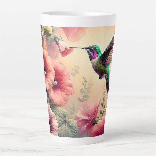 Kleurrijke kolibrie en bloemen ontwerp latte mok (Voorkant)