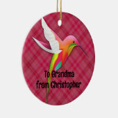 Kleurrijke kolibrie met levendige roze geruite keramisch ornament (Rechts)