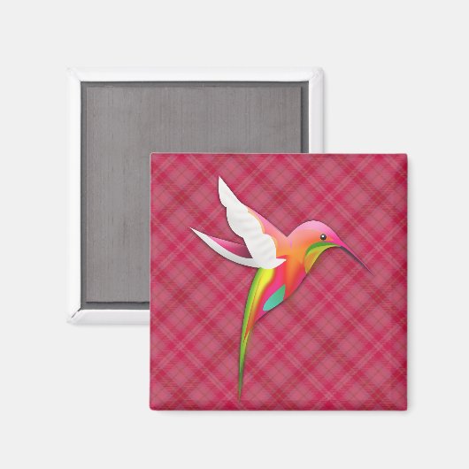 Kleurrijke kolibrie met levendige roze geruite magneet (Voorkant / Achterkant)