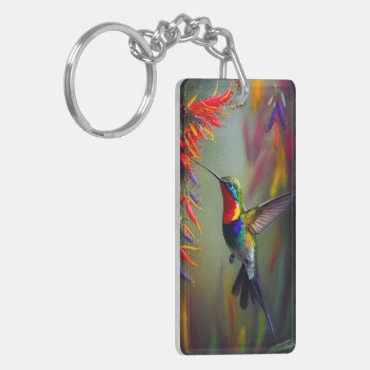 Kleurrijke kolibrie olieverfschilderij stijl sleutelhanger (Voorkant Links)