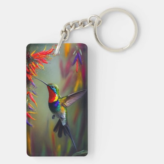 Kleurrijke kolibrie olieverfschilderij stijl sleutelhanger (achterkant)