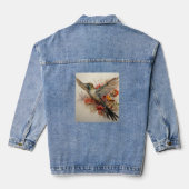 Kleurrijke kolibrie rode bloemen denim jacket (Achterkant)