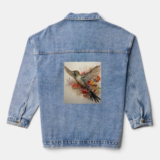 Kleurrijke Kolibrie Rode Bloemen Denim Jacket (Achterkant)