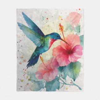 Kleurrijke Kolibrie Roze Bloem Waterverf Blanke Fleece Deken