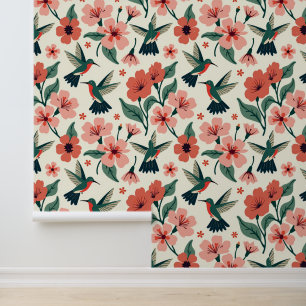 Kleurrijke kolibries en bloemenpatroon behang