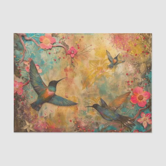 KLEURRIJKE KOLIBRIES GEMENGDE MEDIA DECOUPAGE TISSUEPAPIER (Voorkant)