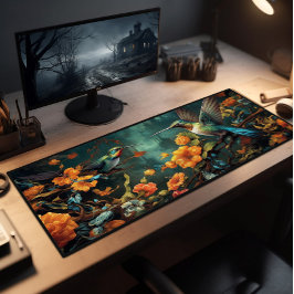 Kleurrijke kolibries in de tuin bureaumat