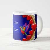 Kleurrijke kolibries omringd door romantisch hart grote koffiekop (Voorkant rechts)