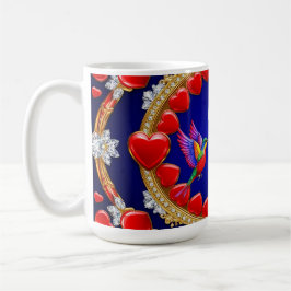 Kleurrijke kolibries omringd door romantisch hart koffiemok