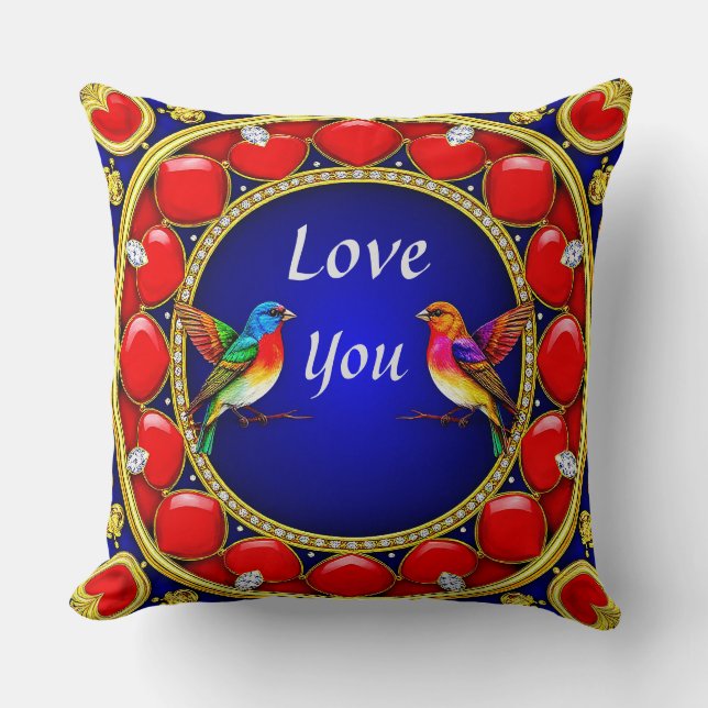Kleurrijke kolibries omringd door romantisch hart kussen (Voorkant)