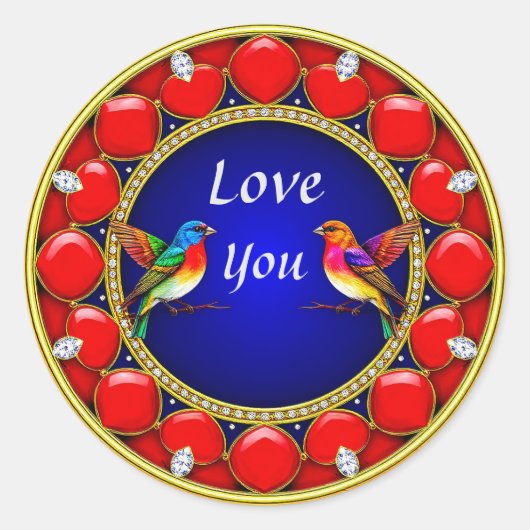 Kleurrijke kolibries omringd door romantisch hart ronde sticker (Voorkant)