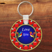 Kleurrijke kolibries omringd door romantisch hart sleutelhanger (Achterkant)