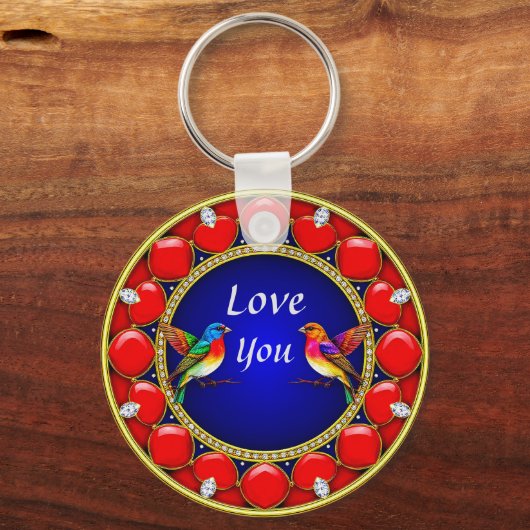 Kleurrijke kolibries omringd door romantisch hart sleutelhanger (Achterkant)