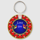 Kleurrijke kolibries omringd door romantisch hart sleutelhanger (Achterkant)