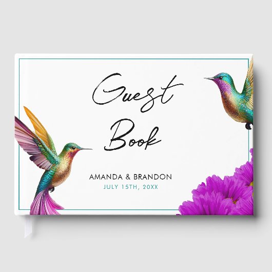 Kleurrijke kolibries Paarse madeliefjes bruiloft Gastenboek (Voorkant)