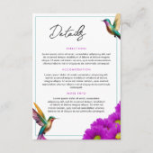 Kleurrijke kolibries Paarse madeliefjes bruiloft Informatiekaartje (Voorkant)