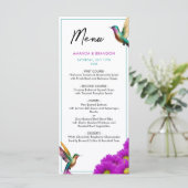 Kleurrijke kolibries Paarse madeliefjes bruiloft Menu (Staand voorkant)