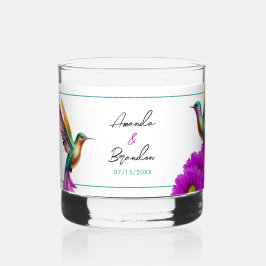 Kleurrijke Kolibries Paarse Margrieten Bruiloft Whisky Glas