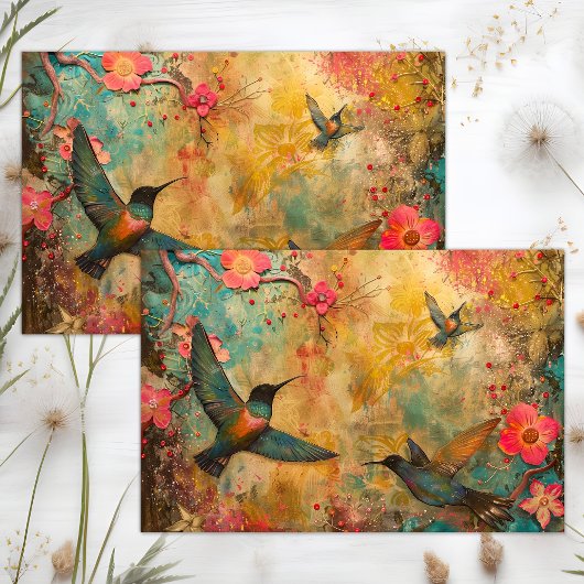 KLEURRIJKE KOLIBRI'S GEMENGDE MEDIA DECOUPAGE TISSUEPAPIER