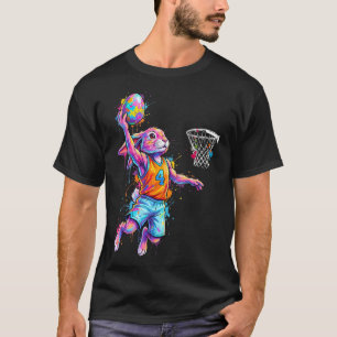 Kleurrijke Konijn Basketbal Paas Cartoon Konijn T-shirt