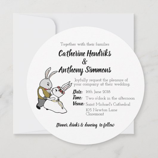 Kleurrijke konijn bruiloft uitnodigingen (Achterkant)